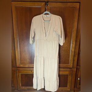 Zara Beige Tiered Maxi Dress